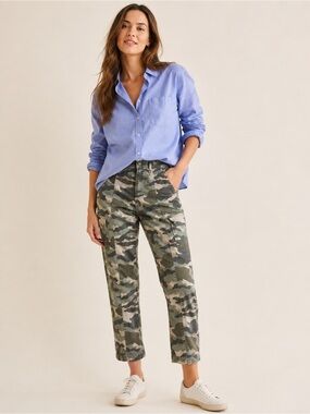 J. Crew Vintage Straight Cargo Camo Pants High Rise Cropped Green Tan Size 28
